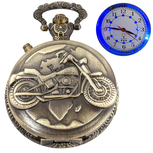 Cool Motorcycle Design Pocket Watch with LED Lights Creative Quartz Arabic Numeral Dial for Mens Pocket Watch - Renee Lane Company