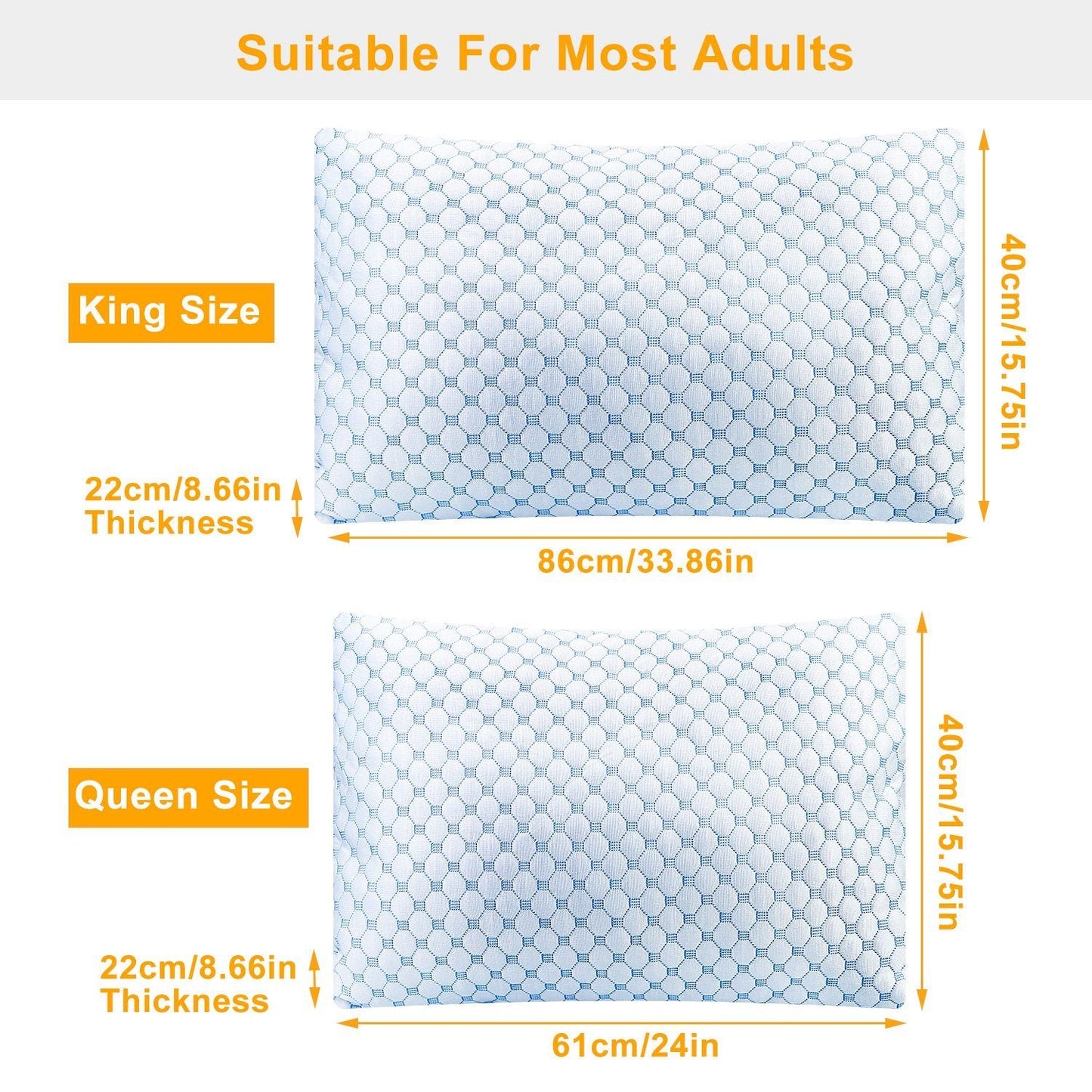 Cooling Memory Foam Pillow Ventilated Soft Bed Pillow w/ Cooling Gel Infused Memory Foam 2Pcs Queen Size - Renee Lane Company