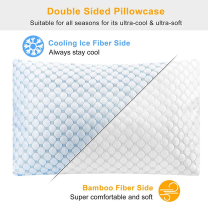Cooling Memory Foam Pillow Ventilated Soft Bed Pillow w/ Cooling Gel Infused Memory Foam 2Pcs Queen Size - Renee Lane Company