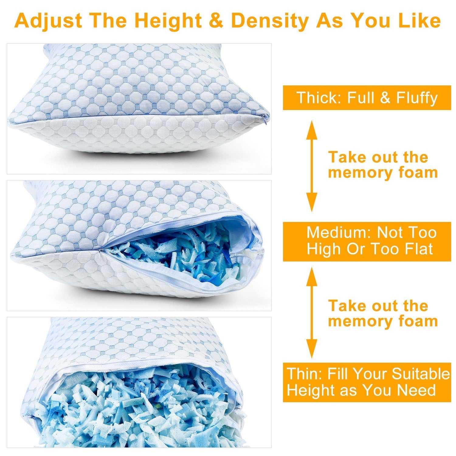 Cooling Memory Foam Pillow Ventilated Soft Bed Pillow w/ Cooling Gel Infused Memory Foam 2Pcs Queen Size - Renee Lane Company