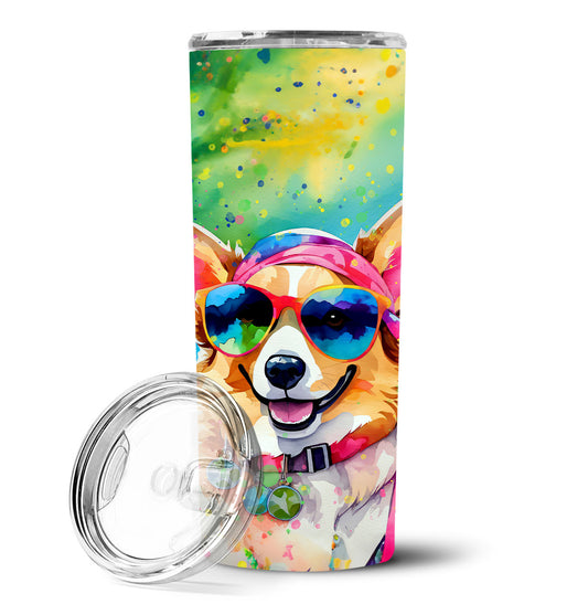 Corgi Hippie Dawg Stainless Steel Skinny Tumbler Vacuum Double Walled Reusable Insulated Tumbler Travel Cup for Coffee Cocktails Gift with Lid, 20 oz - Renee Lane Company