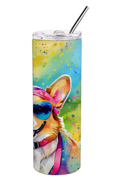 Corgi Hippie Dawg Stainless Steel Skinny Tumbler Vacuum Double Walled Reusable Insulated Tumbler Travel Cup for Coffee Cocktails Gift with Lid, 20 oz - Renee Lane Company