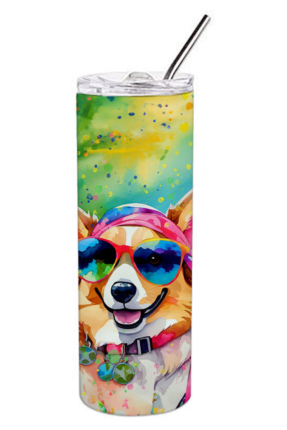 Corgi Hippie Dawg Stainless Steel Skinny Tumbler Vacuum Double Walled Reusable Insulated Tumbler Travel Cup for Coffee Cocktails Gift with Lid, 20 oz - Renee Lane Company