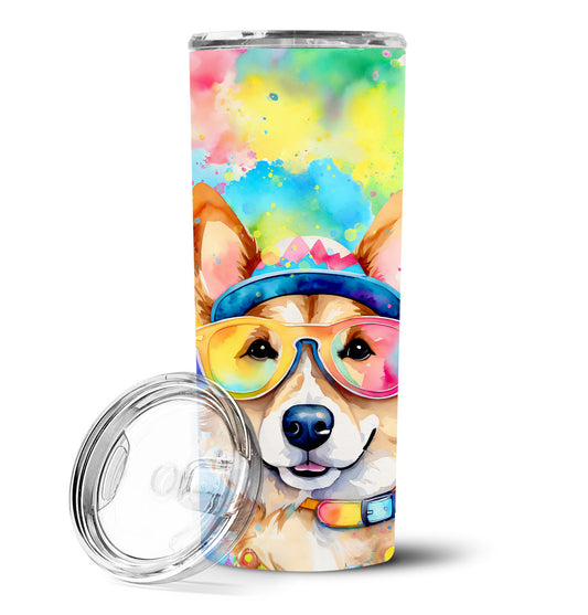 Corgi Hippie Dawg Stainless Steel Skinny Tumbler Vacuum Double Walled Reusable Insulated Tumbler Travel Cup for Coffee Cocktails Gift with Lid, 20 oz - Renee Lane Company