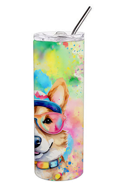 Corgi Hippie Dawg Stainless Steel Skinny Tumbler Vacuum Double Walled Reusable Insulated Tumbler Travel Cup for Coffee Cocktails Gift with Lid, 20 oz - Renee Lane Company