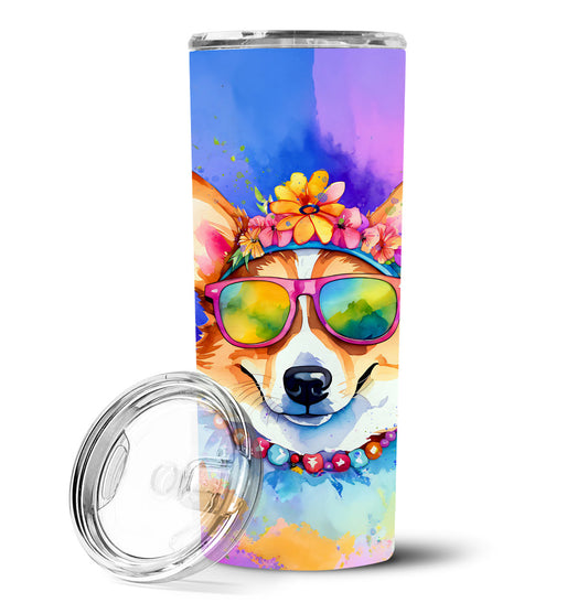 Corgi Hippie Dawg Stainless Steel Skinny Tumbler Vacuum Double Walled Reusable Insulated Tumbler Travel Cup for Coffee Cocktails Gift with Lid, 20 oz - Renee Lane Company