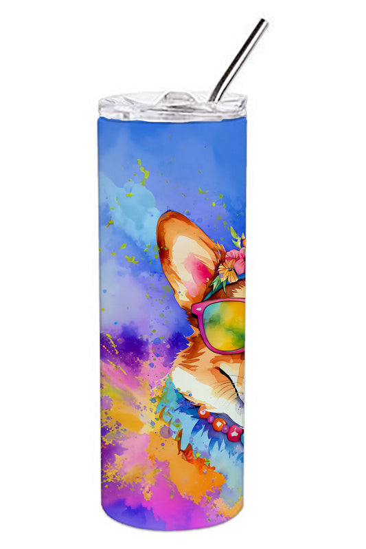 Corgi Hippie Dawg Stainless Steel Skinny Tumbler Vacuum Double Walled Reusable Insulated Tumbler Travel Cup for Coffee Cocktails Gift with Lid, 20 oz - Renee Lane Company