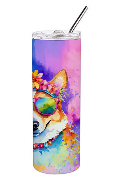 Corgi Hippie Dawg Stainless Steel Skinny Tumbler Vacuum Double Walled Reusable Insulated Tumbler Travel Cup for Coffee Cocktails Gift with Lid, 20 oz - Renee Lane Company