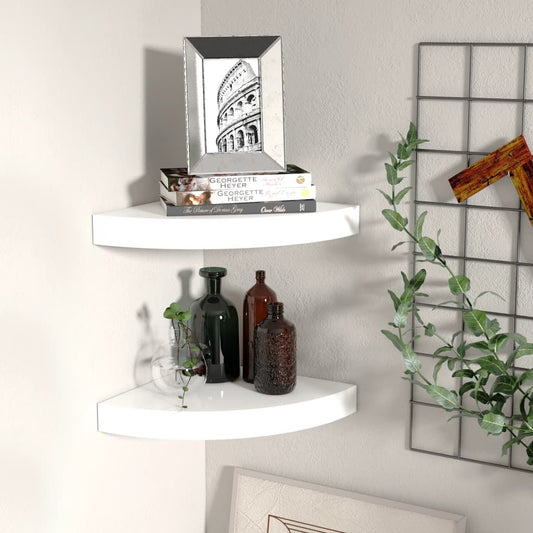 Corner Shelf Set of 2 High gloss white Honeycomb MDF, metal - Renee Lane Company