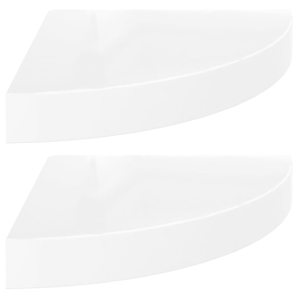 Corner Shelf Set of 2 High gloss white Honeycomb MDF, metal - Renee Lane Company