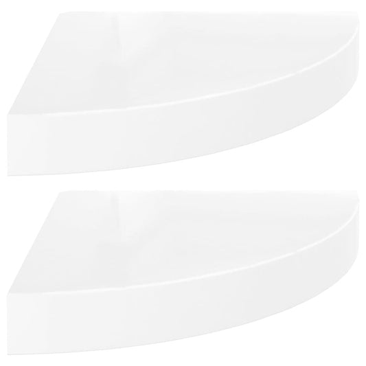 Corner Shelf Set of 2 High gloss white Honeycomb MDF, metal - Renee Lane Company