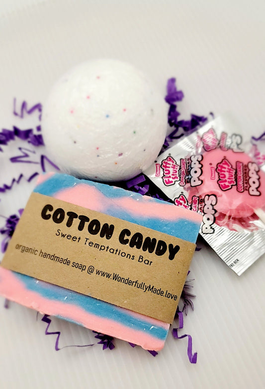 Cotton Candy Gift Bundle | Sprinkles Organic Bath Bomb | All Natural | Handmade Luxury Soap Bar | Cotton Candy Lollipop - Renee Lane Company