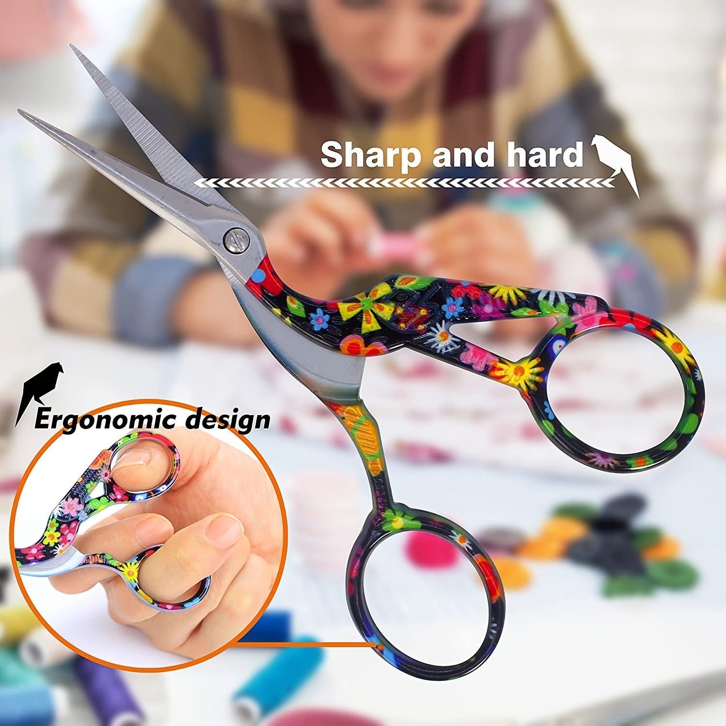 Craft Scissors Stork Sewing Embroidery Scissors With Leather Scissors Cover Bird Scissor For Fabric Cutting Paper Crafting Office Scissors Sewing Handicrafts Tool - Renee Lane Company