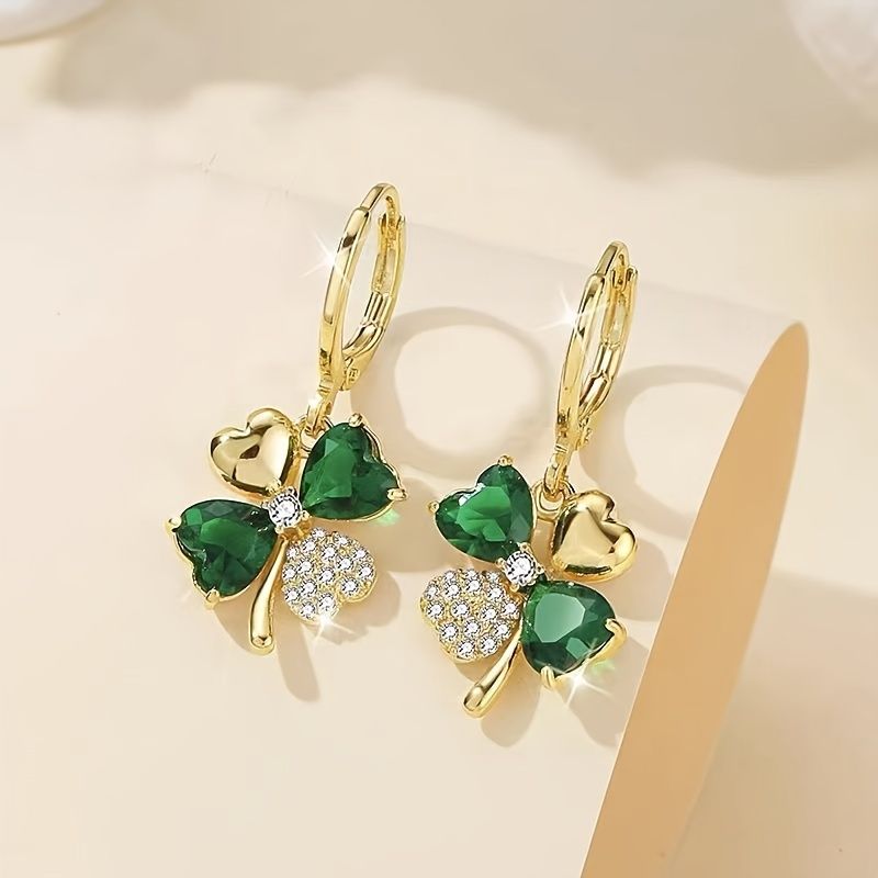 Creative Elegant Trendy Alloy Shamrock Pendant Earrings Gold Plated Decorative Accessories For Holiday Party Girls Accessories - Renee Lane Company