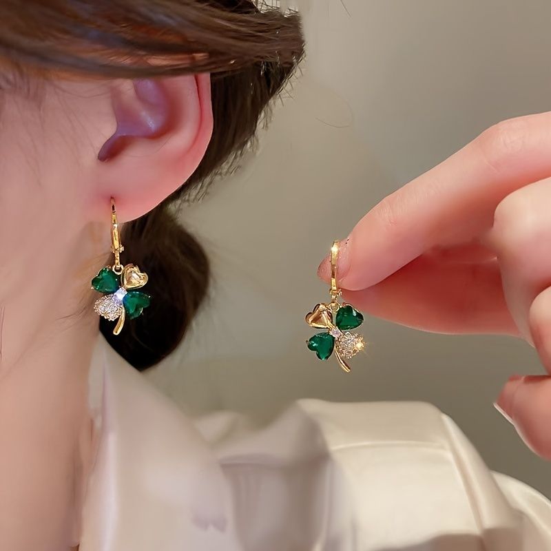 Creative Elegant Trendy Alloy Shamrock Pendant Earrings Gold Plated Decorative Accessories For Holiday Party Girls Accessories - Renee Lane Company