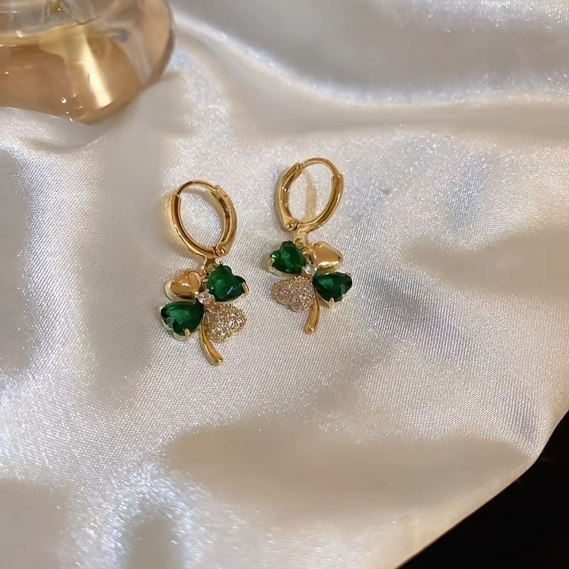 Creative Elegant Trendy Alloy Shamrock Pendant Earrings Gold Plated Decorative Accessories For Holiday Party Girls Accessories - Renee Lane Company