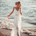 White crochet cover-up dress with long flowing silhouette