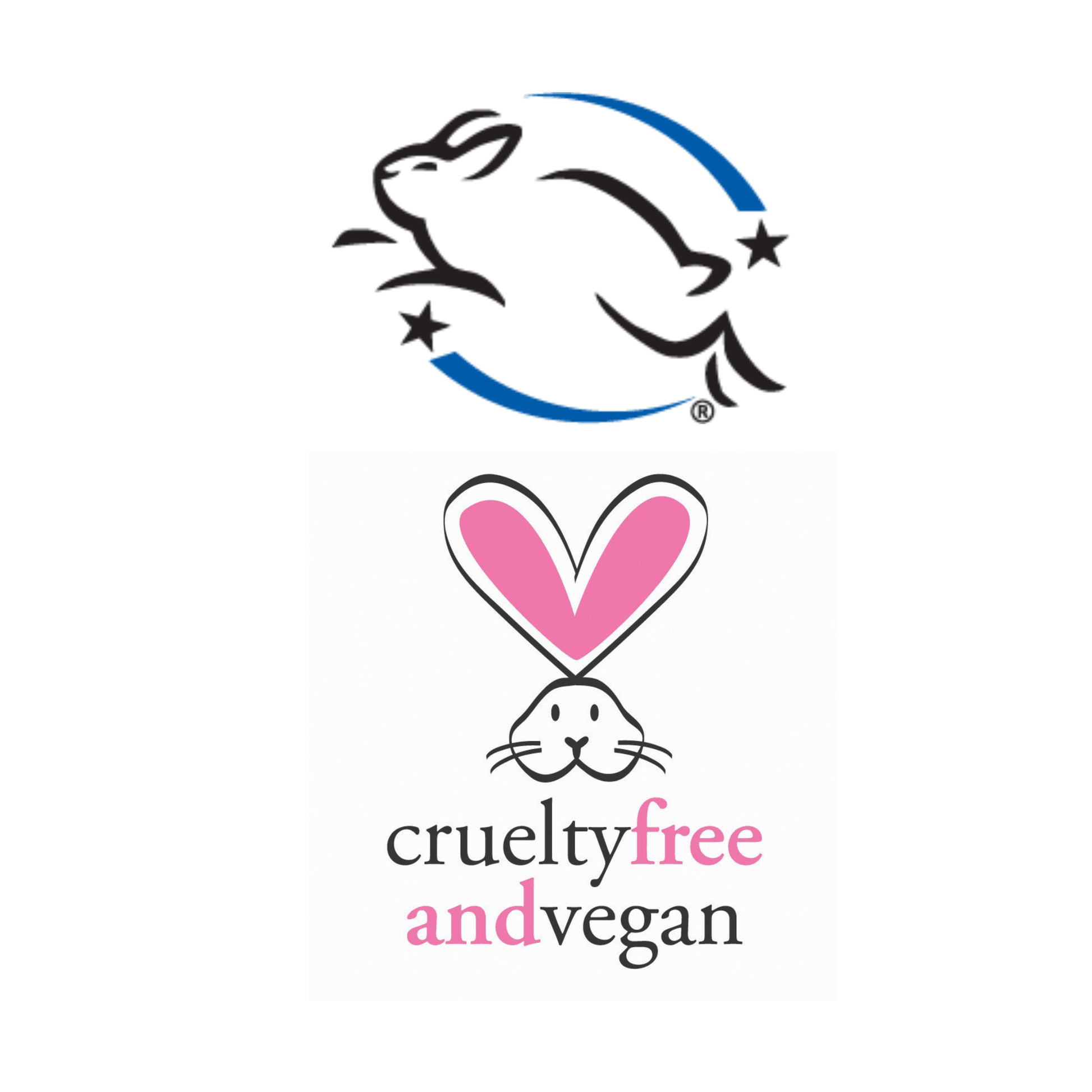 Cruelty-free and vegan badge graphic with rabbit and heart