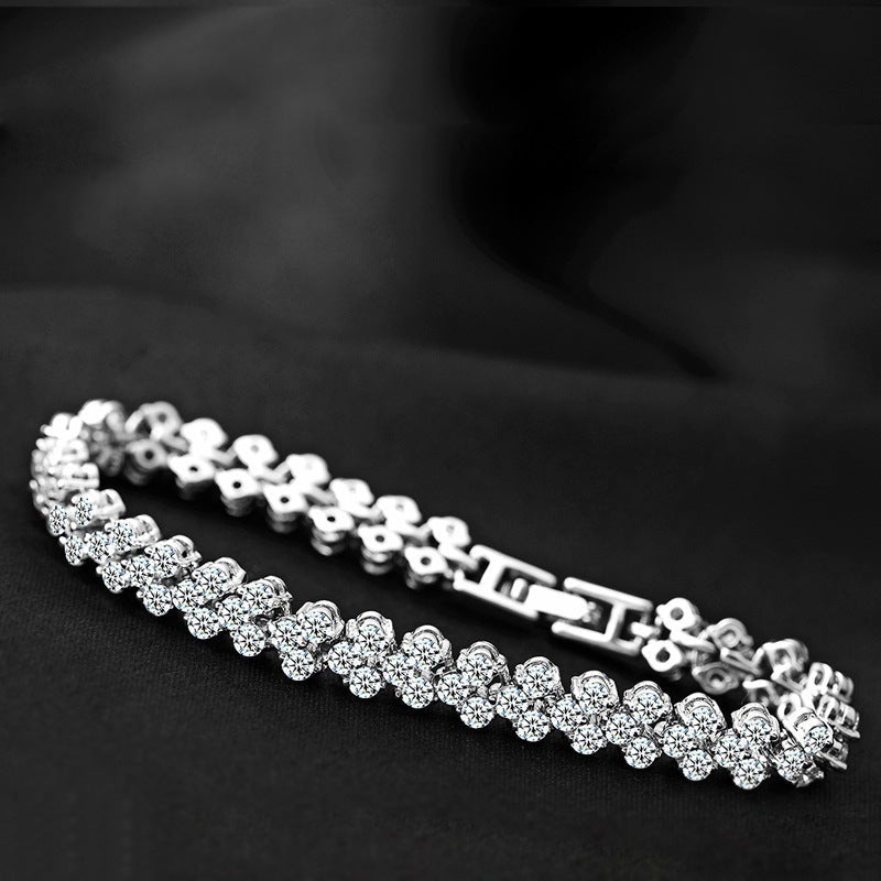 Crystal Zircon Roman Style Bracelets White Silver Plated CZ Classic Tennis Bracelet for Women - Renee Lane Company