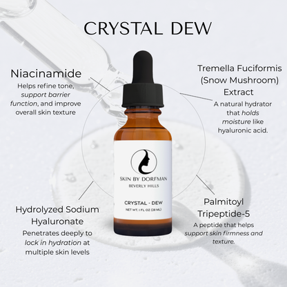 Hydrating face serum bottle in amber glass with black dropper