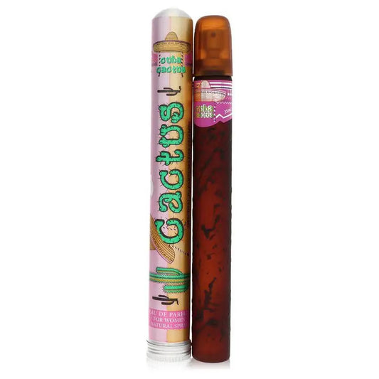Women’s perfume purple boxed tube beside amber spray bottle, cylindrical