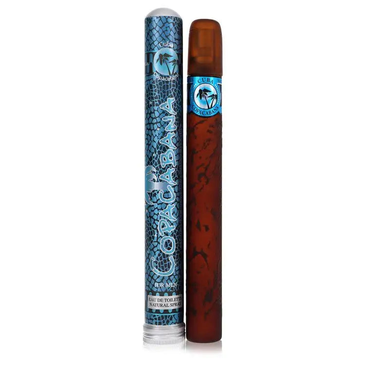 Men's eau de toilette cologne spray pair: blue patterned bottle and dark amber bottle