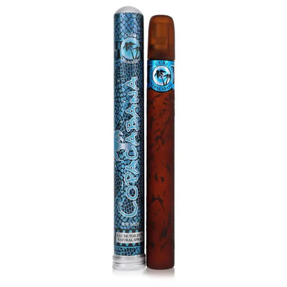 Men's eau de toilette cologne spray pair: blue patterned bottle and dark amber bottle