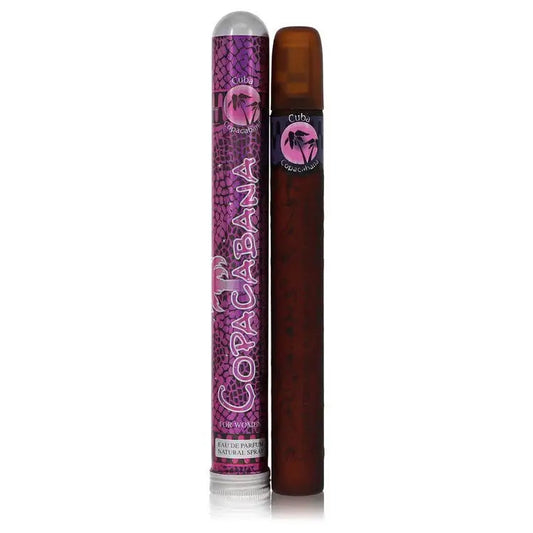 Women’s Fragluxe perfume bottles, purple cylinder with 'Cuba' label and brown cylinder