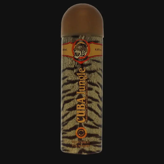 Women's perfume spray bottle with tiger-stripe label and gold cap