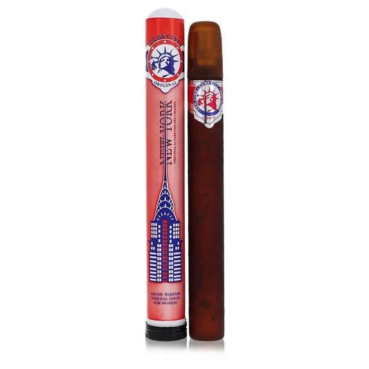 Cuba New York Fragluxe perfume bottles, two cylindrical containers with white and red caps