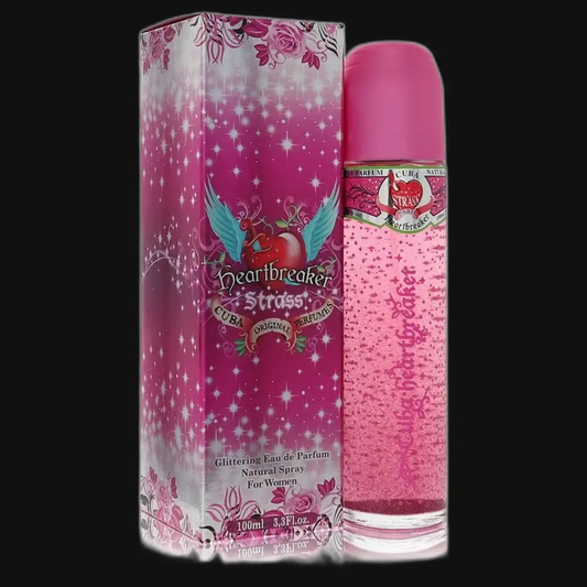 Perfume gift set with box and pink glitter bottle, heartbreaker design, for women