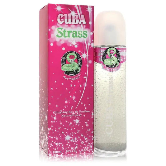 Women’s eau de parfum set: frosted white spray bottle with silver cap and pink carton