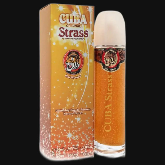 Women’s Eau de Parfum: amber Strass tiger bottle with gold glitter box