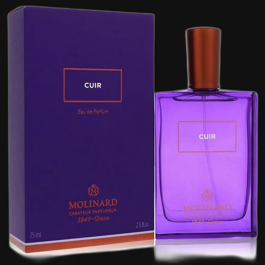 Unisex Eau de Parfum set: purple glass bottle with brown cap and purple box, 75 ml