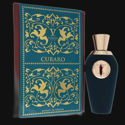 Unisex perfume bottle with teal gift box, gold ornate pattern, cap and label