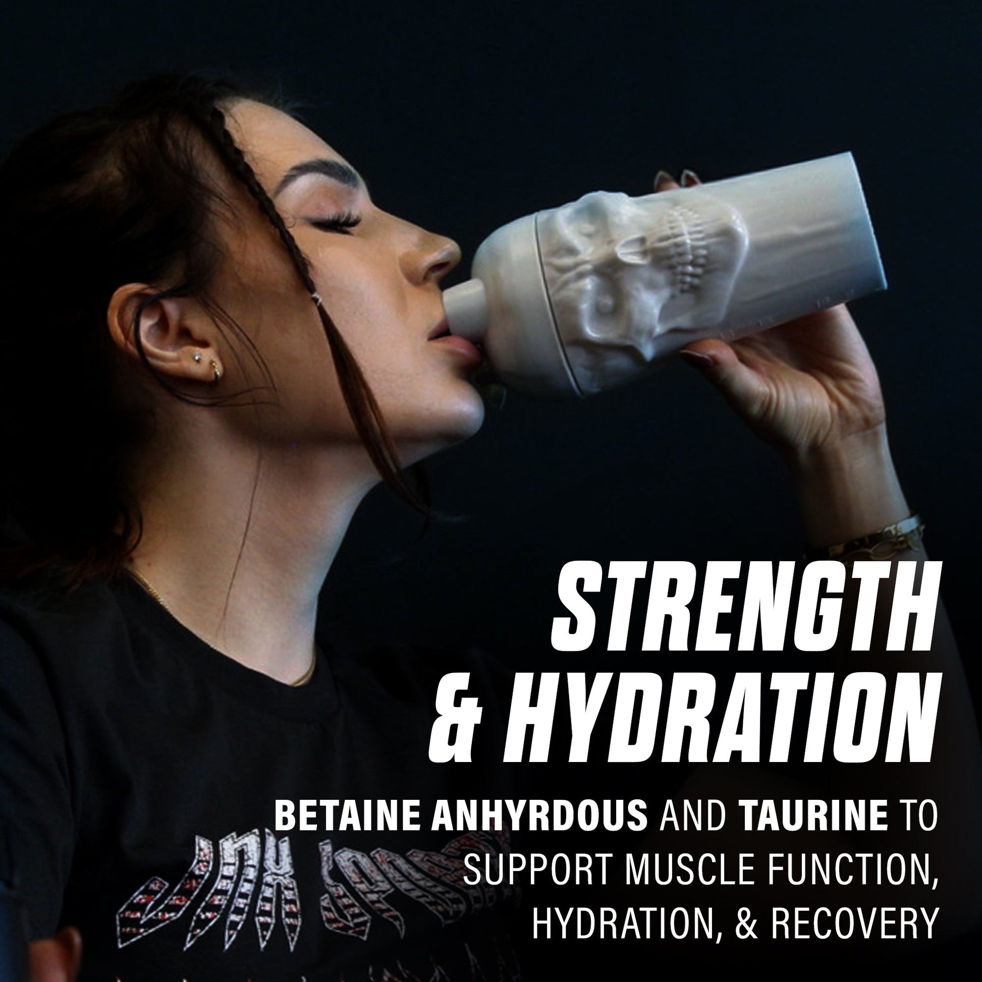 Energy supplement promotional poster with hydration drink and strength & hydration text