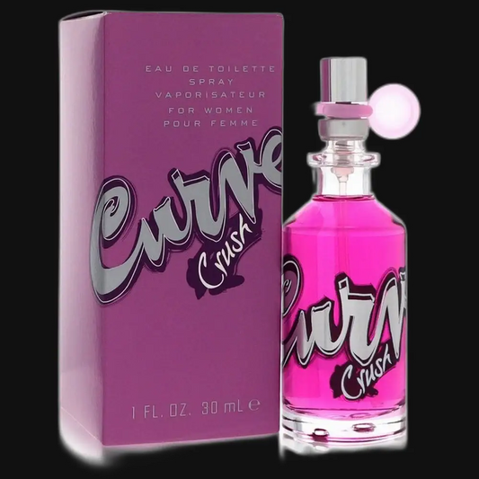 Curve Crush Eau de Toilette spray by Liz Claiborne, purple box with pink perfume bottle
