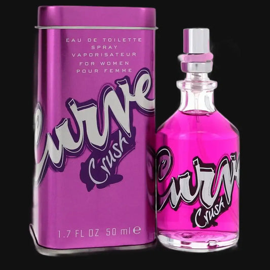 Curve Crush Eau de Toilette spray by Liz Claiborne, purple canister and pink perfume bottle