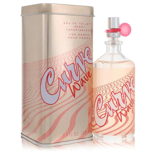 Women's Curve Wave eau de toilette spray bottle with silver canister and pink logo