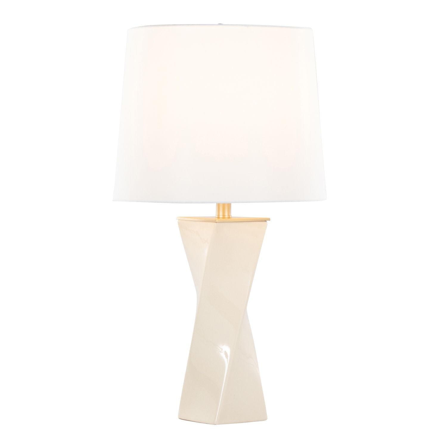 Curvo Square Contemporary 27" Ceramic Table Lamp in Cream Ceramic, Gold Metal, and White Linen by - Renee Lane Company