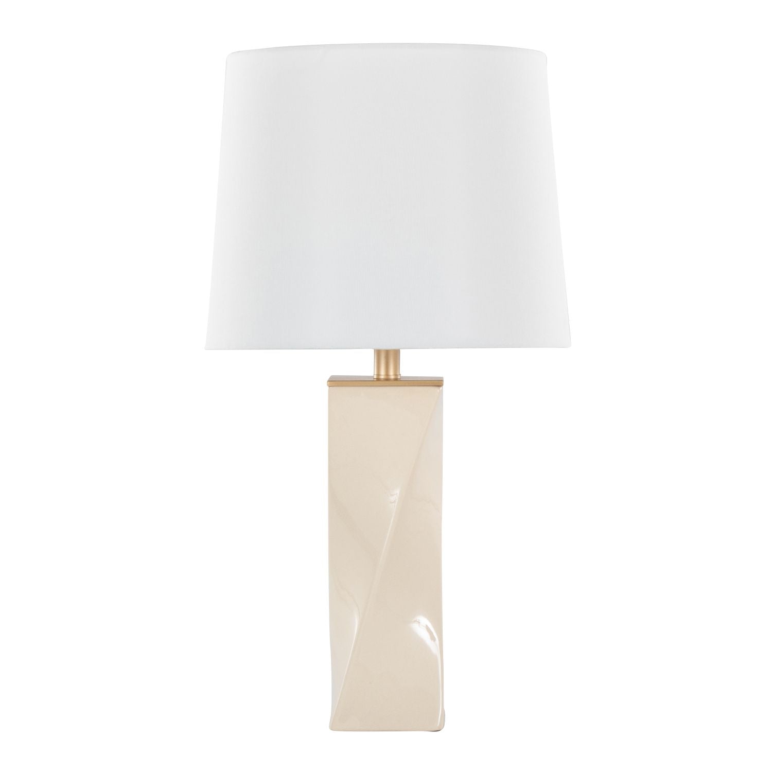 Curvo Square Contemporary 27" Ceramic Table Lamp in Cream Ceramic, Gold Metal, and White Linen by - Renee Lane Company