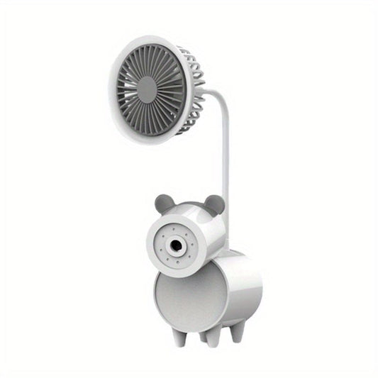 White cartoon desk USB fan with pen holder and built-in pencil sharpener stand