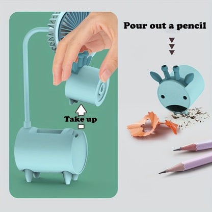 Cute Cartoon USB Fans With Pen Holder Pencil Sharpener; Rechargeable Fan For Children Business Gift - Renee Lane Company