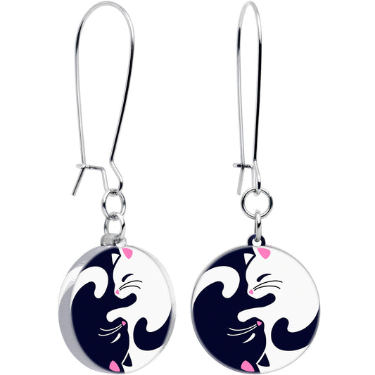 Cute Kitty Cat Yin Yang Dangle Earrings by Onyx O - Renee Lane Company