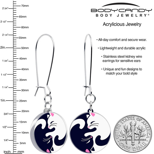 Cute Kitty Cat Yin Yang Dangle Earrings by Onyx O - Renee Lane Company
