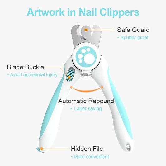 Pets nail clippers with safe guard, blade buckle, automatic rebound, hidden file