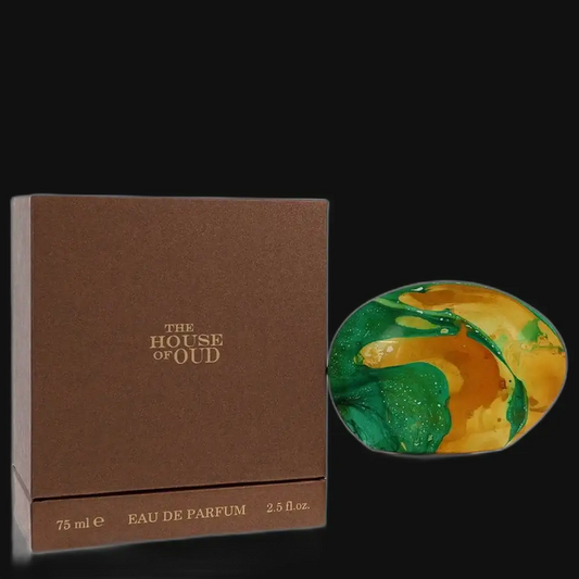 House of Oud Cypress Shade eau de parfum with brown box and green-gold bottle cap