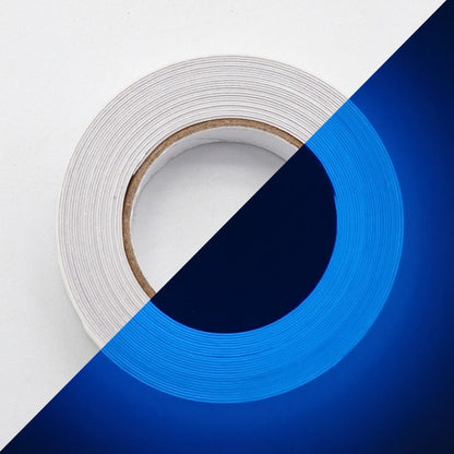 Glow-in-the-dark sticker tape roll with blue glowing strip and white backing