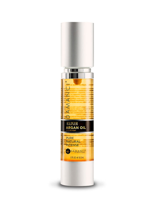 DAMANCI Elixir Argan Oil bottle with metallic cap and amber glass