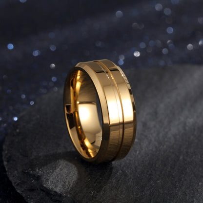 Gold electroplating ring close-up on glossy metal band